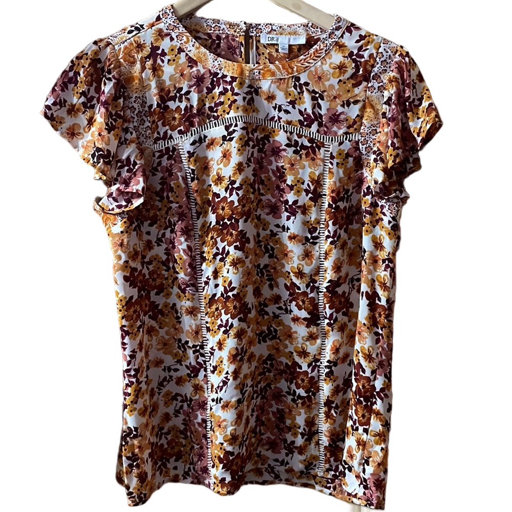 DR2 Floral Blouse - Burgundy and Mustard